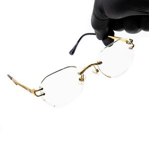 Men's Hip Hop Oval Clear Lens Retro Rimless Gold Frame Glasses